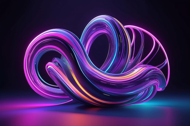 Foto renderización 3d de forma perfecta estética fondo colorido con forma abstracta que brilla en el espectro ultravioleta líneas curvas de neón concepto de energía futurista