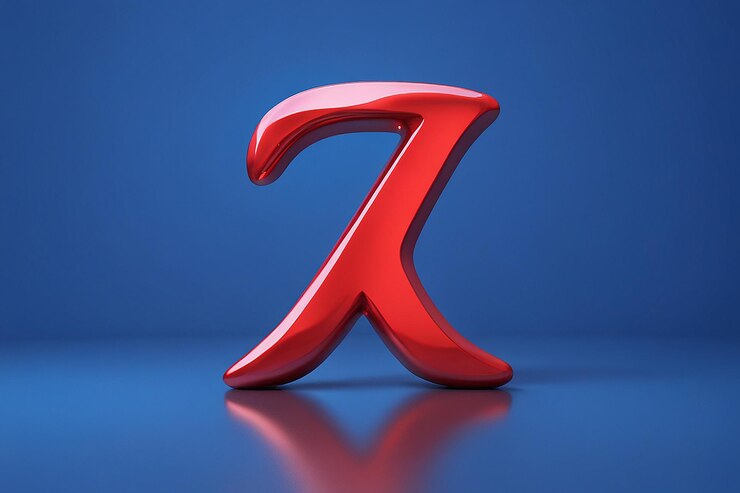 Foto renderización 3d de fuente metálica roja brillante sobre fondo azul con reflexión