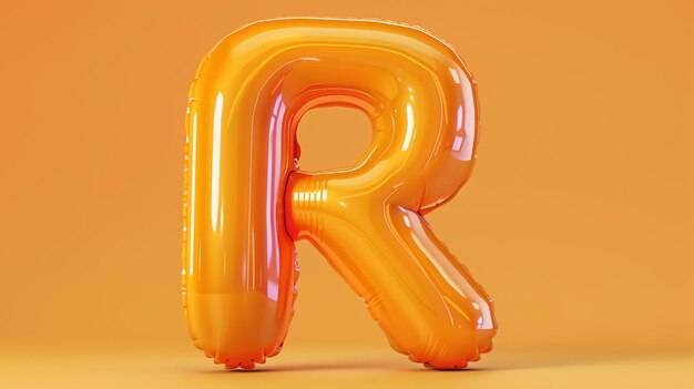 Foto renderización 3d de un globo naranja inflado en forma de la letra r el globo está sobre un fondo naranja sólido