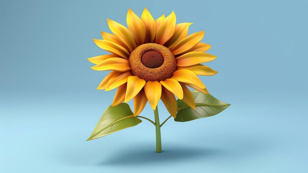 Foto renderización en 3d de un hermoso girasol en plena floración contra un fondo azul