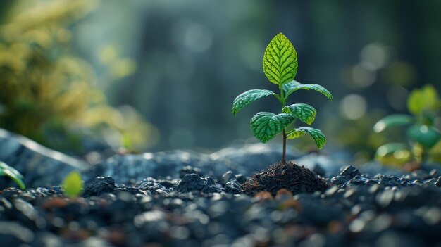 Renderización 3D de hojas de árboles de plántulas Salvar el planeta Proteger el medio ambiente Crear vida Triángulos poligónicos ecológicos Ilustración moderna de poli baja