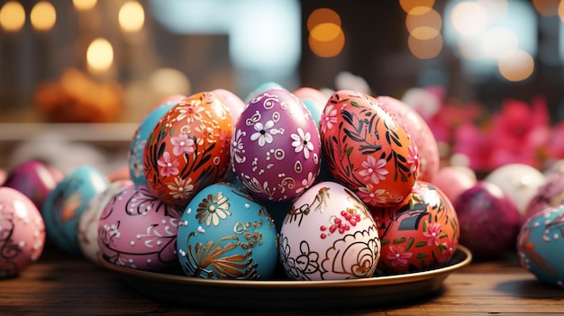Renderización en 3D de huevos de Pascua y discurso en blanco de un lado