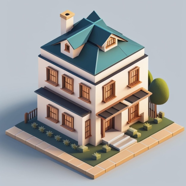 Renderización 3D del icono de la casa isométrica creada utilizando herramientas generativas de inteligencia artificial