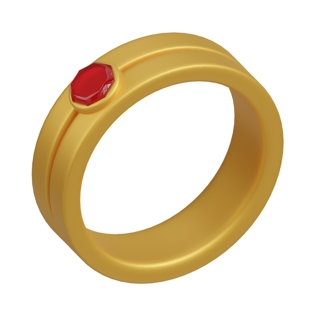 Renderización en 3D del icono del día de San Valentín del anillo de oro aislado sobre un fondo blanco.