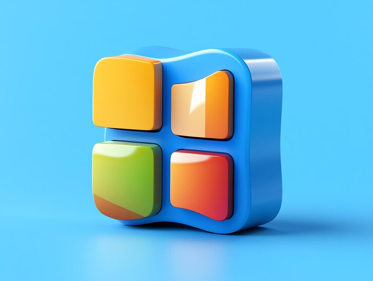 Foto renderización 3d de un icono de ventana de colores sobre un fondo azul