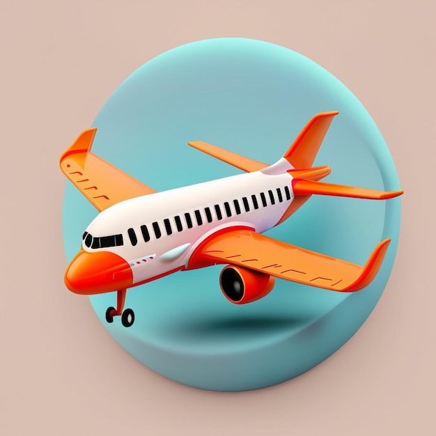 Renderización 3D del icono de viaje en avión