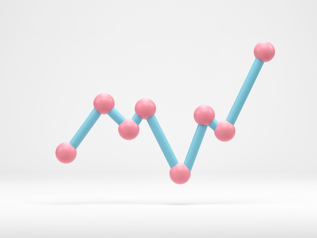 Renderización 3D Ilustración 3D Gráfico de líneas aislado en fondo blanco Concepto de gráfico de economía Histogramas estadísticas