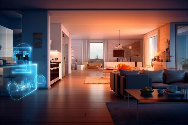 Foto renderización 3d de interiores modernos y brillantes maqueta de sala de estar imagen generada digitalmente por computadora