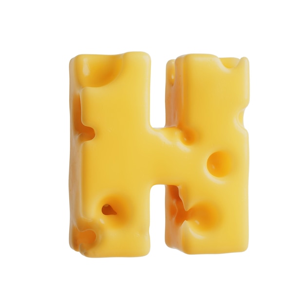 Renderización en 3D de la letra H de la fuente Swiss Cheese