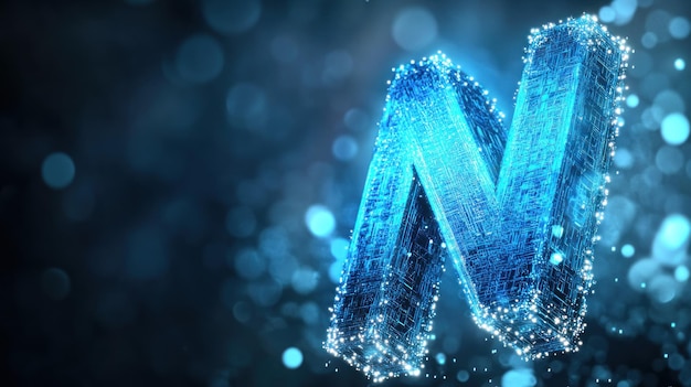 Renderización 3D de la letra N brillante