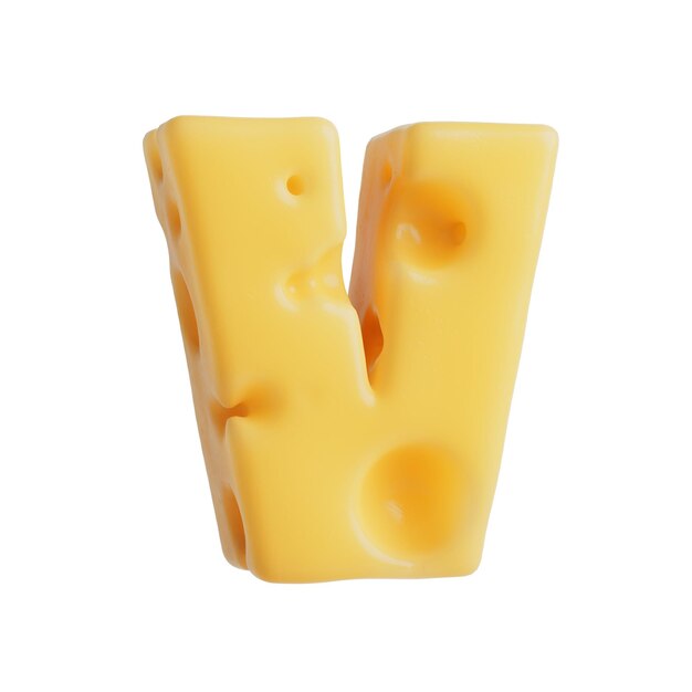 Renderización en 3D de la letra V de la fuente Swiss Cheese
