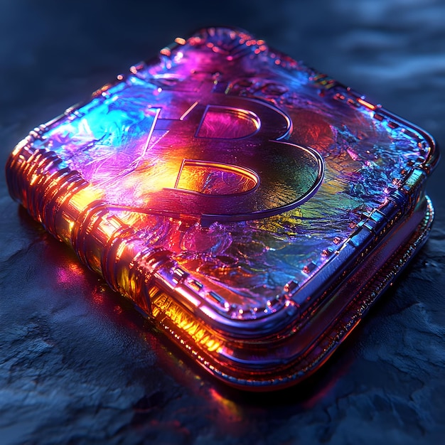 Renderización 3D de un libro con un símbolo de Bitcoin