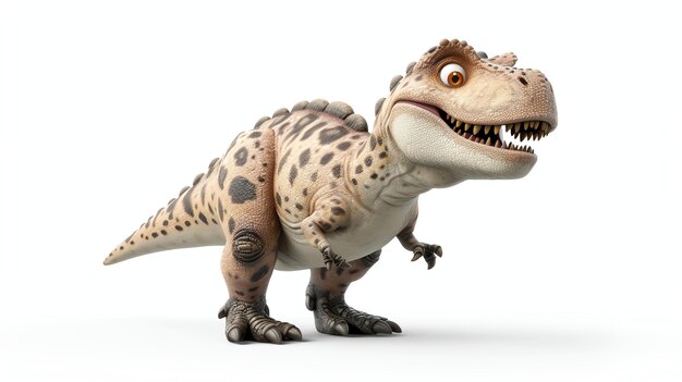 Foto renderización 3d de un lindo y amistoso dinosaurio tyrannosaurus rex con una sonrisa dentada y un cuerpo escamoso