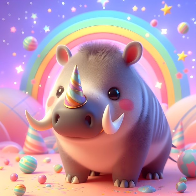 Renderización en 3D de un lindo Babirusa con un fondo colorido