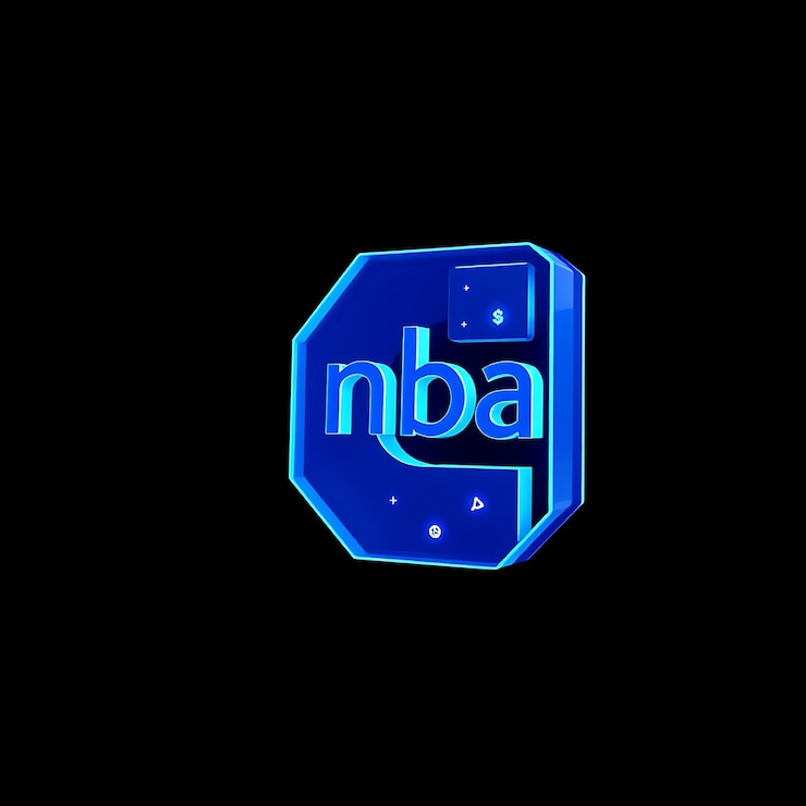 Foto renderización 3d del logotipo de coinbase extrudido en acrílico azul translúcido flotando hacia adelante con contornos azules de neón i