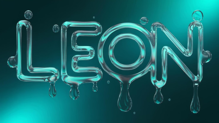Foto renderización 3d del logotipo de leon en estilo líquido con turquesa brillante