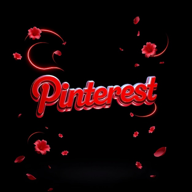 Renderización 3D del logotipo de Pinterest extrudido en material rojo como vidrio flotando en un ángulo de 60 grados Neon Bo