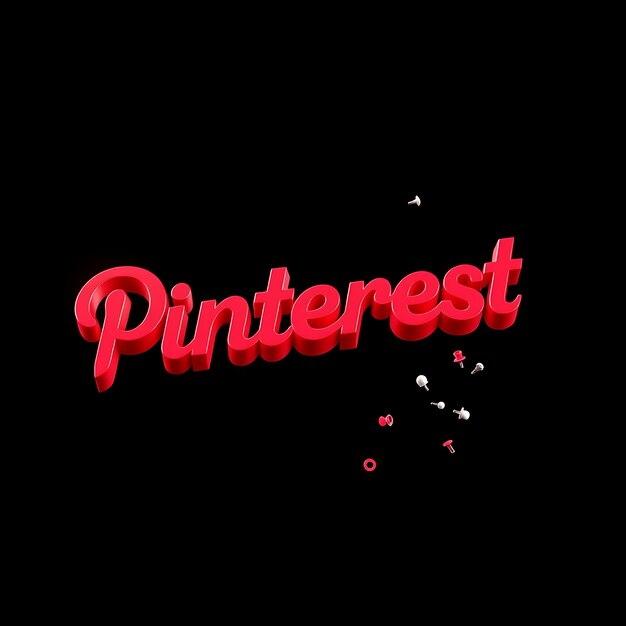 Renderización 3D del logotipo de Pinterest extrudido en rojo rubí translúcido flotando en un neón de inclinación aguda de 45 grados