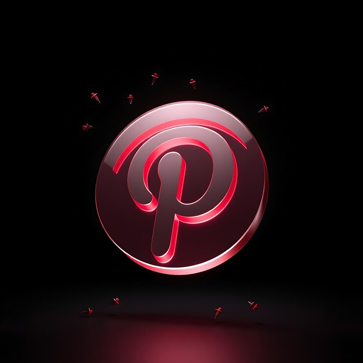 Foto renderización 3d logotipo de pinterest renderizado en vidrio transparente flotando delicadamente en un ángulo ligero rojo suave ne