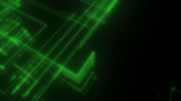 Renderización 3D de una malla de neón digital hecha de líneas y puntos brillantes