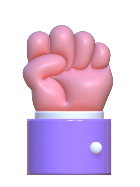 Renderización 3D de una mano de juguete Mano apretada en un puño Mano 3D divertida en un fondo blanco aislado