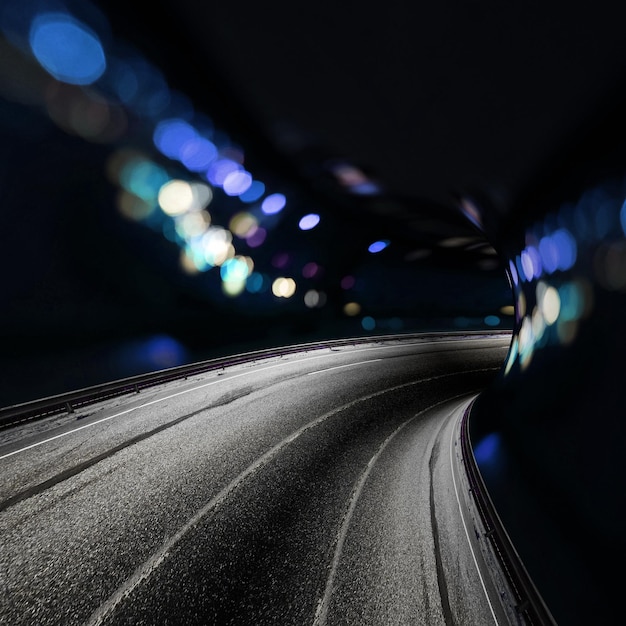 Foto renderización 3d de medios mixtos de la carretera de bokeh azul