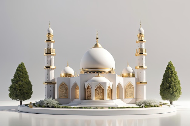 Renderización 3D de una mezquita pequeña y sencilla