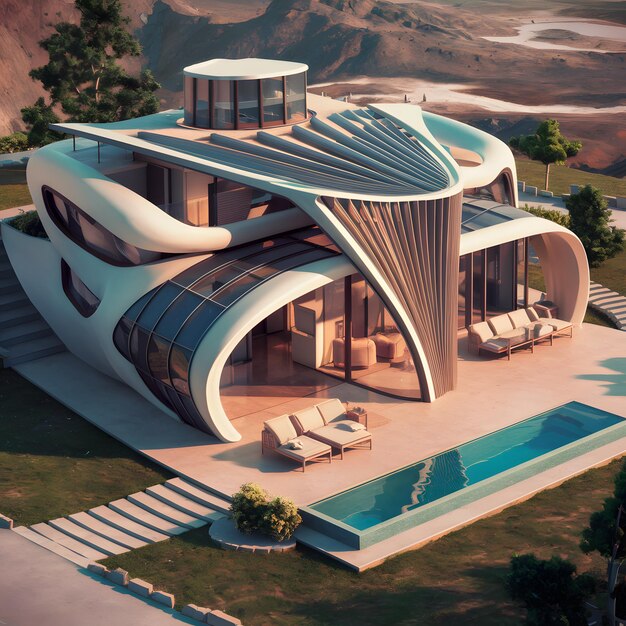 Renderización en 3D del modelo de la casa