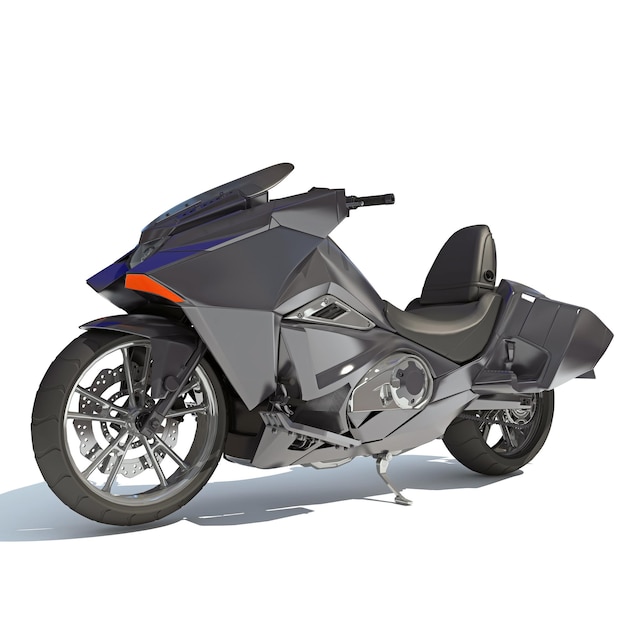 Renderización 3D de motocicleta sobre un fondo blanco