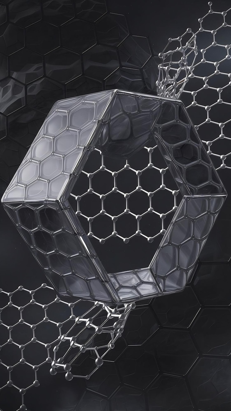 Foto renderización 3d de nanotecnología abstracta de forma geométrica hexagonal de cerca