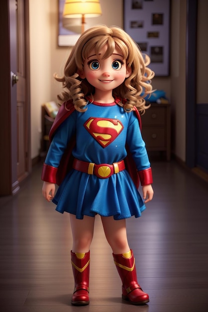 Renderización en 3D de una niña disfrazada de superhéroe