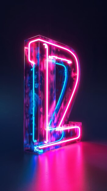 Renderización 3D del número 12 brillante en luz de neón rosa y azul