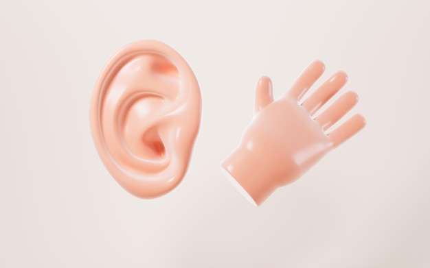 Renderización 3D del oído y la mano humanos
