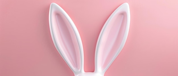 Foto renderización 3d de una oreja de conejo blanca en un fondo rosa pastel el día de pascua