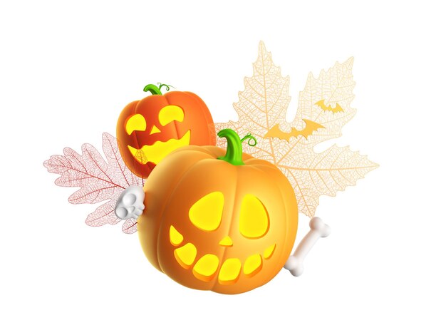 Foto renderización 3d ornamentos y decoraciones tradicionales de happy halloween clip art de vacaciones de otoño aislado en fondo blanco colección de arreglos festivos