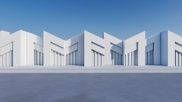 Renderización 3D de una pared abstracta arquitectónica moderna con un fondo de presentación de piso de hormigón vacío