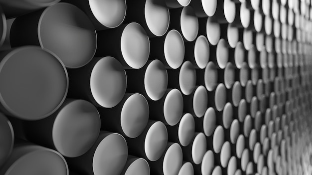 Renderización 3D de una pared hecha con cilindros en un patrón