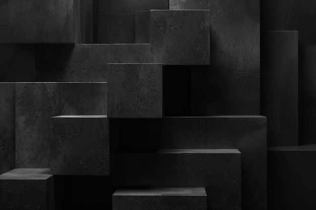 Renderización 3D de un patrón de cubos negros para fondos y texturas