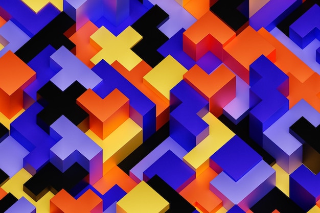 Renderización 3D de un patrón multicolor abstracto de formas