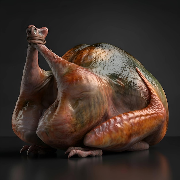 Renderización 3D de un pavo aislado en fondo negro con ruta de recorte