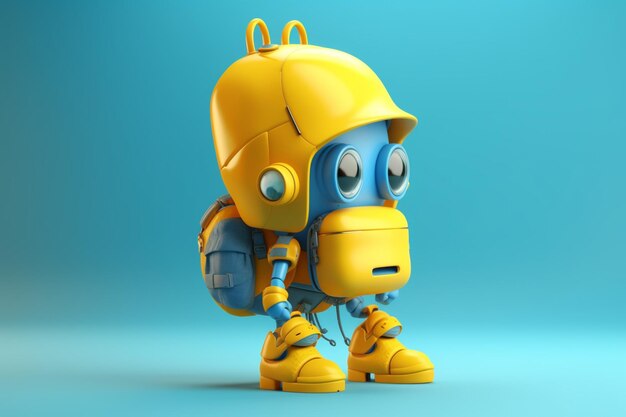 Renderización en 3D de un pequeño robot lindo aislado sobre un fondo rosado