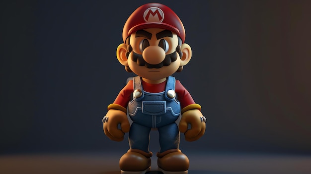 Foto renderización en 3d de un personaje clásico de videojuegos el personaje es un hombre gordo bajo con un bigode grande y un sombrero rojo