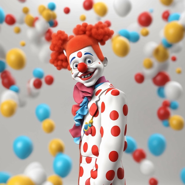 Foto renderización 3d de un personaje de dibujos animados con un disfraz de payaso aislado sobre un fondo blanco