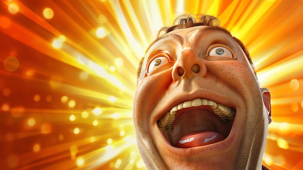 Foto renderización 3d de un personaje de dibujos animados gracioso con una cabeza grande y una expresión de sorpresa en su cara