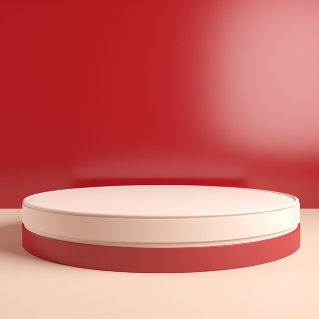 Foto renderización 3d de un podio blanco con luces rojas a su alrededor sobre un fondo rojo