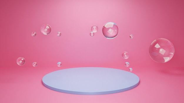 Renderización 3D de un podio con formas geométricas