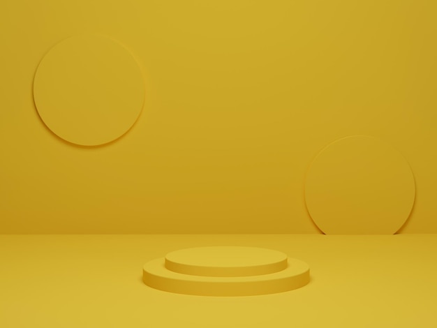 Renderización 3D Podium de cilindro amarillo fondo de estudio mínimo plataforma de forma geométrica abstracta con espacio vacío