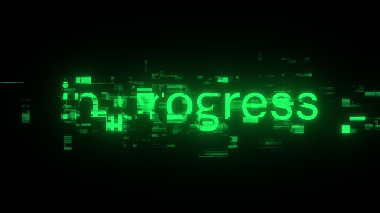 Foto renderización 3d en progreso de texto con efectos de pantalla de fallas tecnológicas