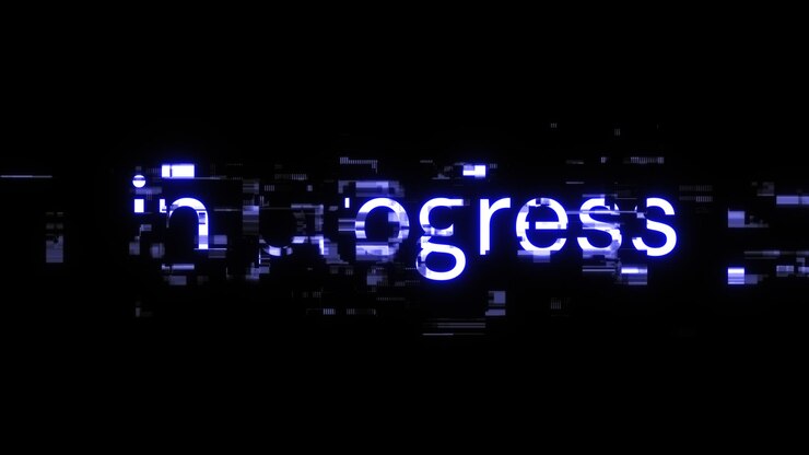 Foto renderización 3d en progreso de texto con efectos de pantalla de fallas tecnológicas