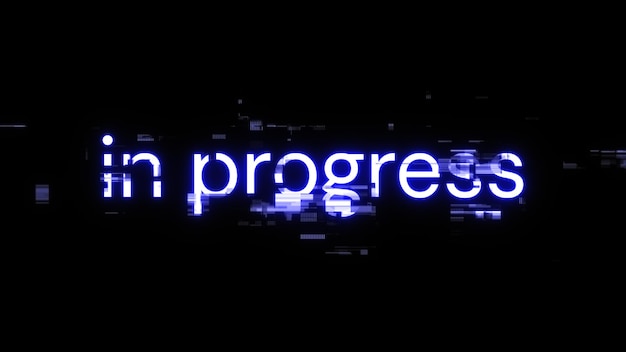 Renderización 3D en progreso de texto con efectos de pantalla de fallas tecnológicas